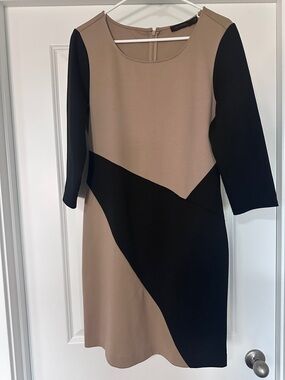 The Limited Taupe and Black Colorblock Midi Dress